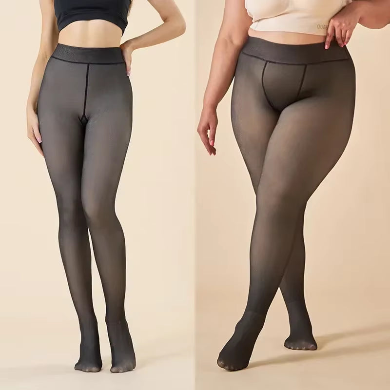 Thicken Warm Tights for Women Winter Thermal Stockings Leggings Sexy Translucent Fleece Velvet Tights Pantyhose Female Pants