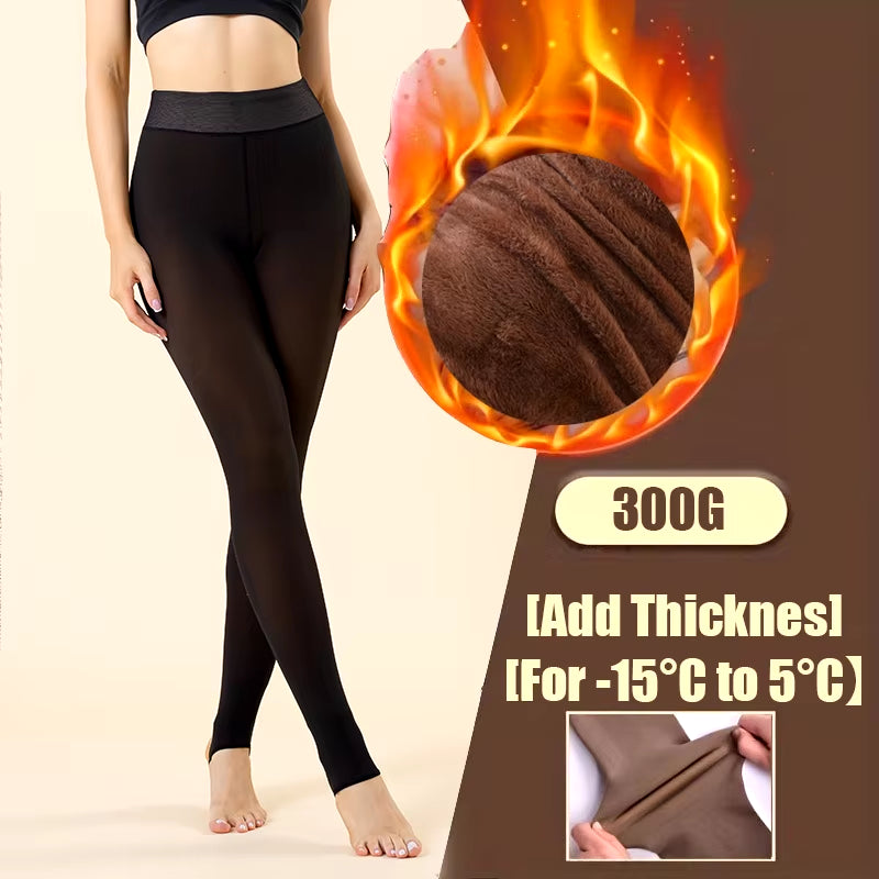 Woman Thermal Tights Sexy Translucent Fleece Leggings Pantyhose Slim Winter Warm Thick Velvet Stockings Female Streetwear Pants