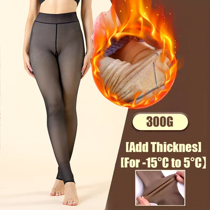 Woman Thermal Tights Sexy Translucent Fleece Leggings Pantyhose Slim Winter Warm Thick Velvet Stockings Female Streetwear Pants