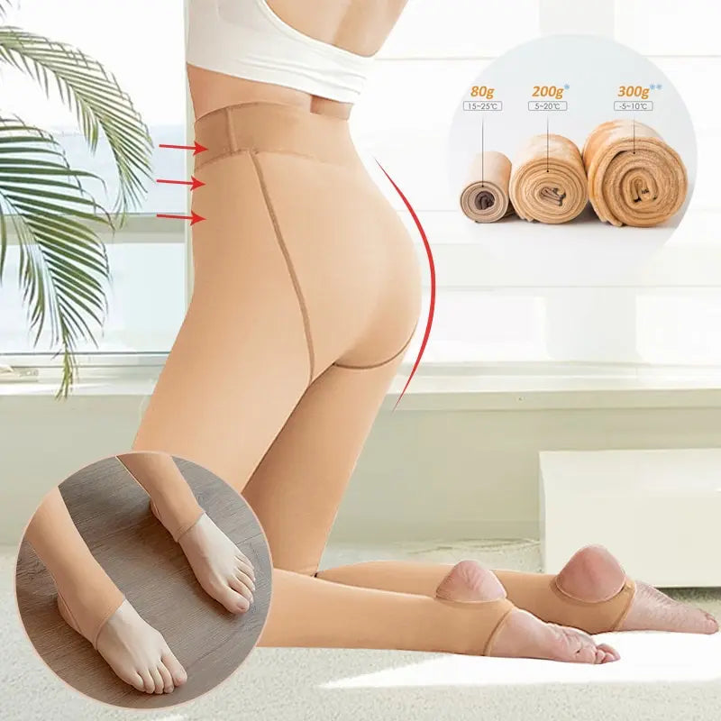 Women'S Fleece Tights Ladies Warm Winter Tights Leggings Thick Fleece Panty Fake Translucent Pantyhose Thermal Stockings Woman