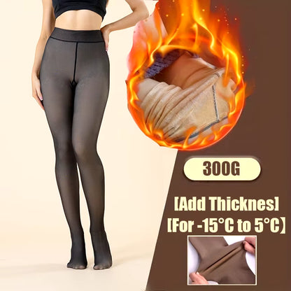 Woman Thermal Tights Sexy Translucent Fleece Leggings Pantyhose Slim Winter Warm Thick Velvet Stockings Female Streetwear Pants