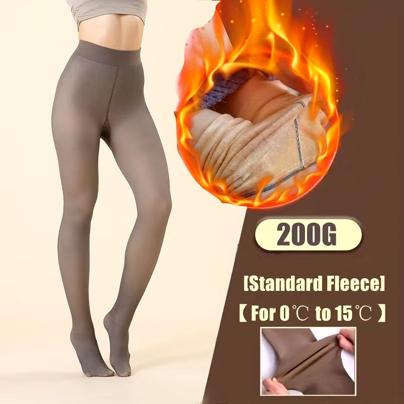 Woman Thermal Tights Sexy Translucent Fleece Leggings Pantyhose Slim Winter Warm Thick Velvet Stockings Female Streetwear Pants