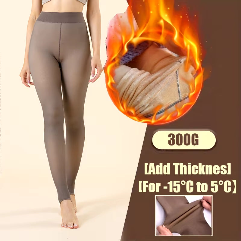 Woman Thermal Tights Sexy Translucent Fleece Leggings Pantyhose Slim Winter Warm Thick Velvet Stockings Female Streetwear Pants