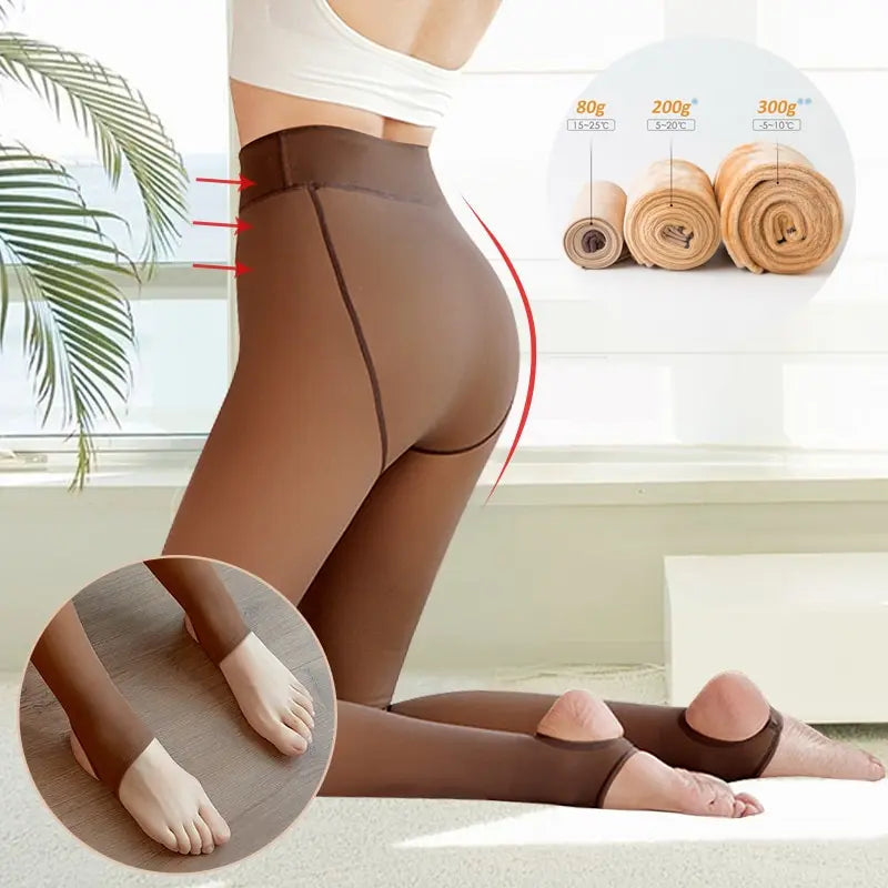 Women'S Fleece Tights Ladies Warm Winter Tights Leggings Thick Fleece Panty Fake Translucent Pantyhose Thermal Stockings Woman